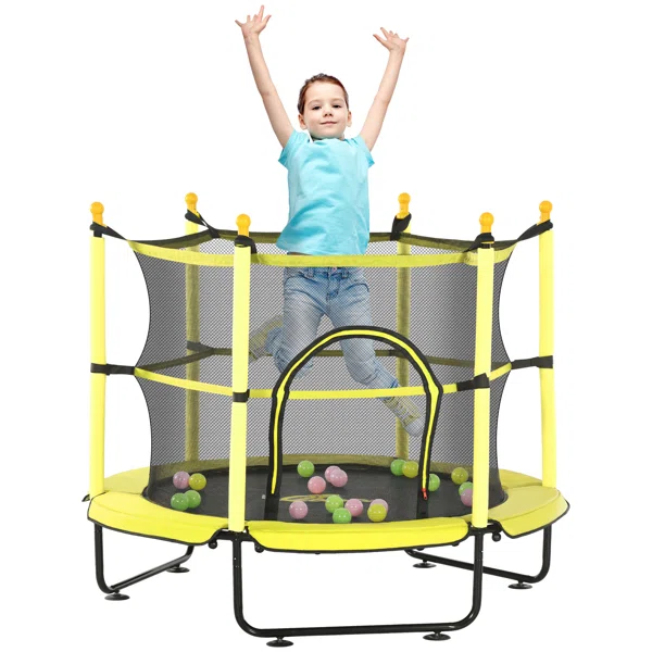 4.6'+Trampoline+For+Kids,+55+Inch+Toddler+Trampoline+With+Safety+Enclosure+&+Ball+Pit+For+Indoor+Or+Outdoor+Use,+Built+For+Kids+3-10+Years,+Yellow-99358919