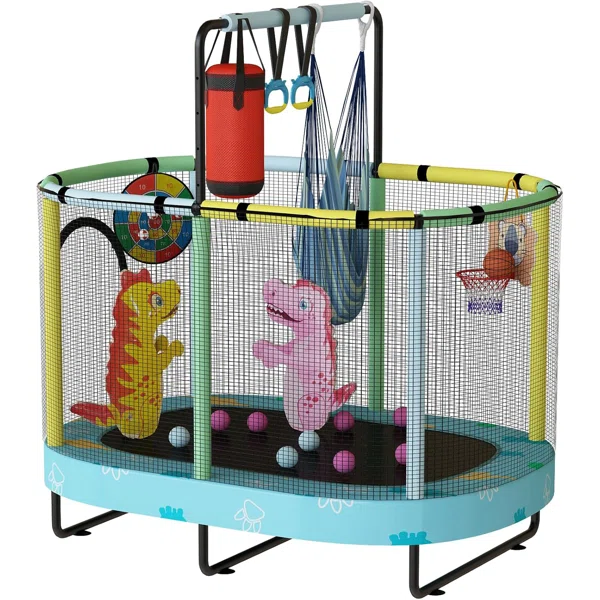 60_+Oval+Trampoline+For+Kids,+5+Ft+Indoor+&+Outdoor+Toddler+Trampoline+With+Safety+Enclosure,+Adjustable+Gymnastics+Bar,+Swing+&+Toys+For+Boys+&+Girls+Aged+1-8-117435507